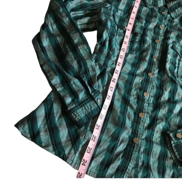 COOGI Metallic Plaid Snap Front Western Shirt Embroidered Spell Out Sz L - Picture 11 of 16